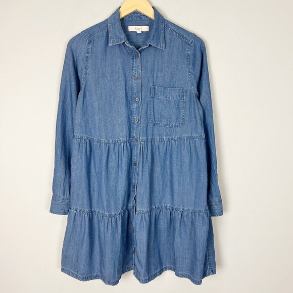 Loft Chambray Tiered Dress Country Western Fall Classic Size Small Women's - Picture 1 of 4